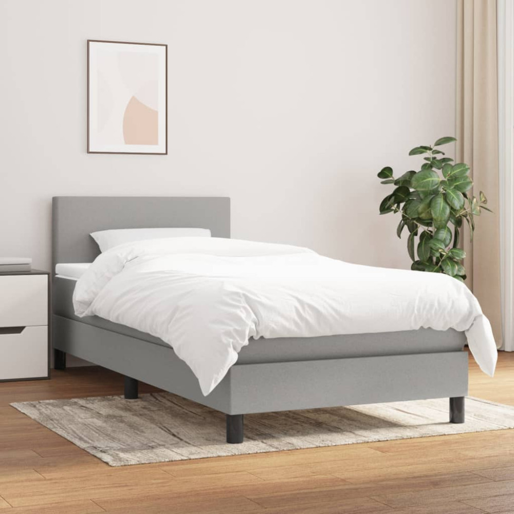 Produktbild för Ramsäng med madrass ljusgrå 90x200 cm tyg