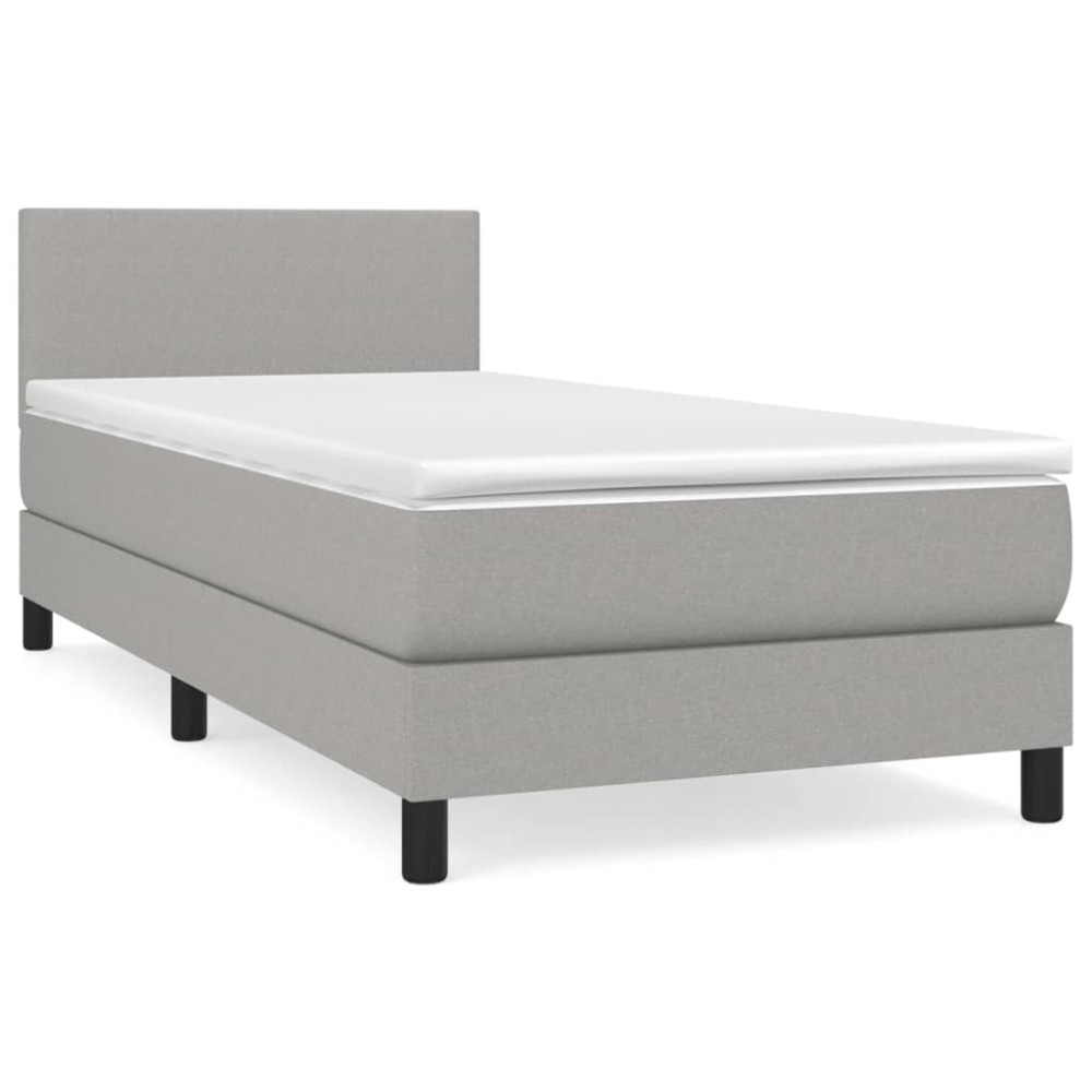 Produktbild för Ramsäng med madrass ljusgrå 90x200 cm tyg