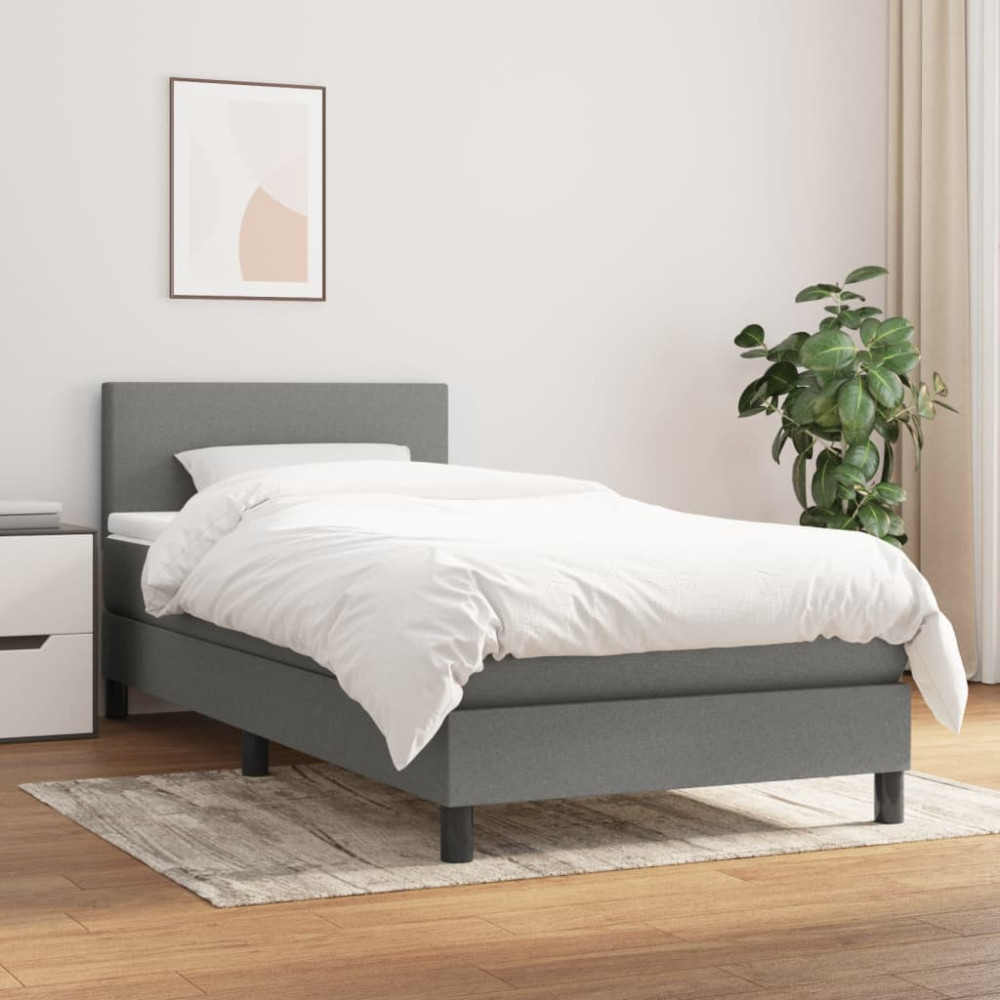 Produktbild för Ramsäng med madrass mörkgrå 90x200 cm tyg