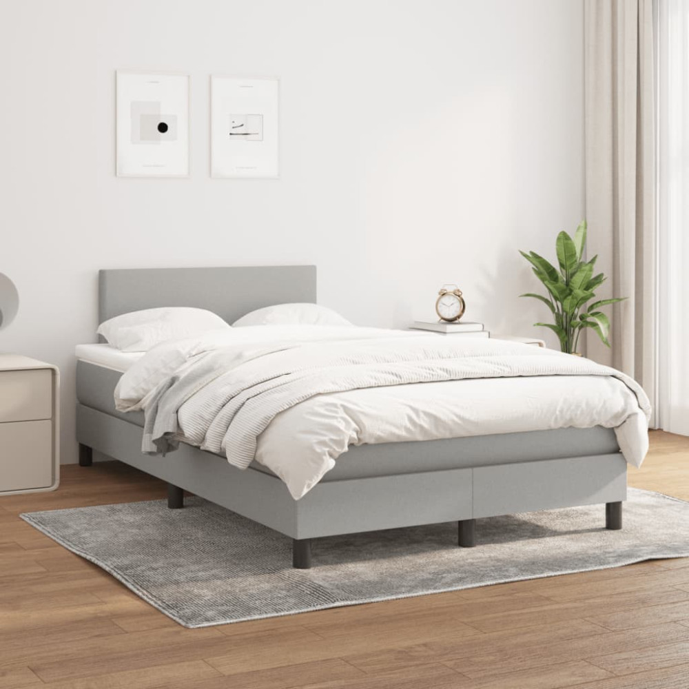 Produktbild för Ramsäng med madrass ljusgrå 120x200 cm tyg