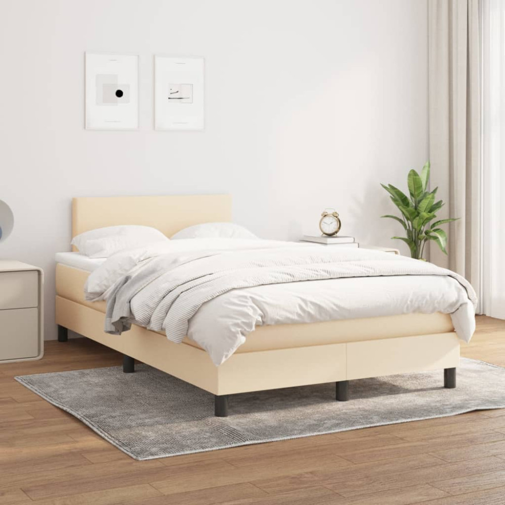 Produktbild för Ramsäng med madrass gräddvit 120x200 cm tyg