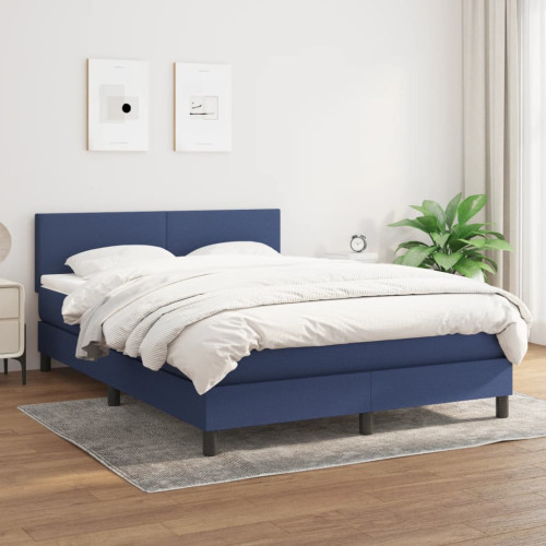 vidaXL Ramsäng med madrass blå 140x200 cm tyg