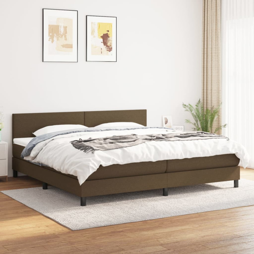 Produktbild för Ramsäng med madrass mörkbrun 200x200 cm tyg