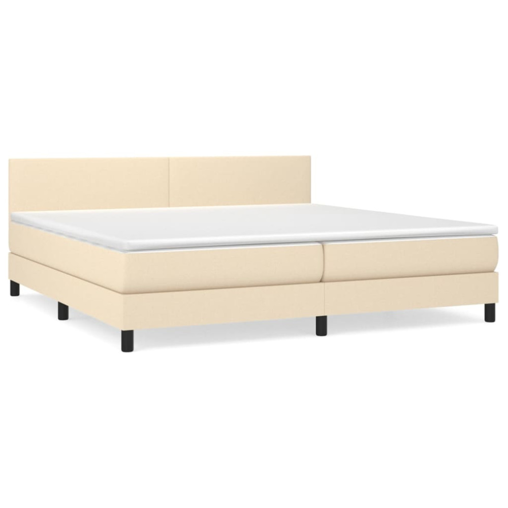 Produktbild för Ramsäng med madrass gräddvit 200x200 cm tyg