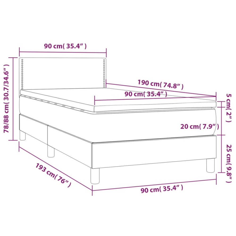 Produktbild för Ramsäng med madrass mörkgrå 90x190 cm tyg