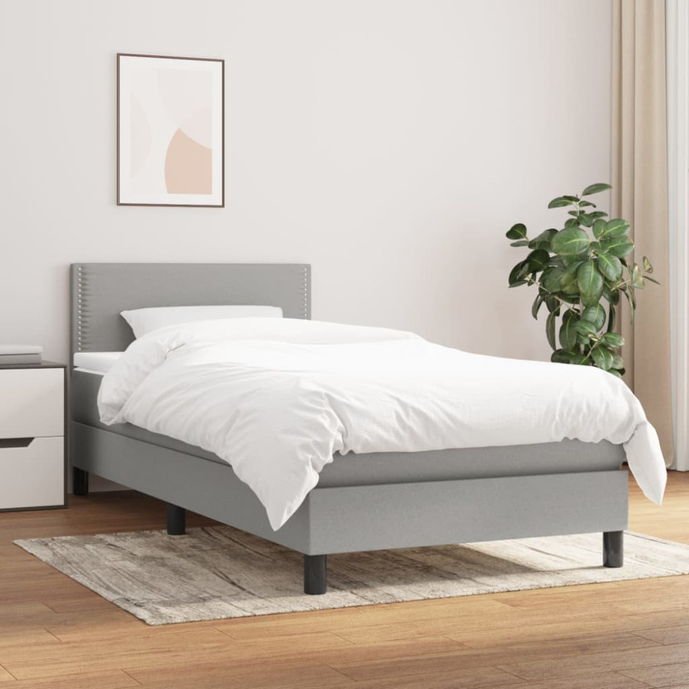 Produktbild för Ramsäng med madrass ljusgrå 100x200 cm tyg