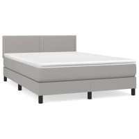 Produktbild för Ramsäng med madrass ljusgrå 140x190 cm tyg