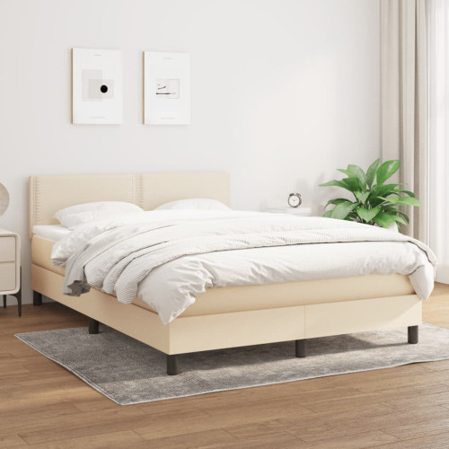 vidaXL Ramsäng med madrass gräddvit 140x190 cm tyg
