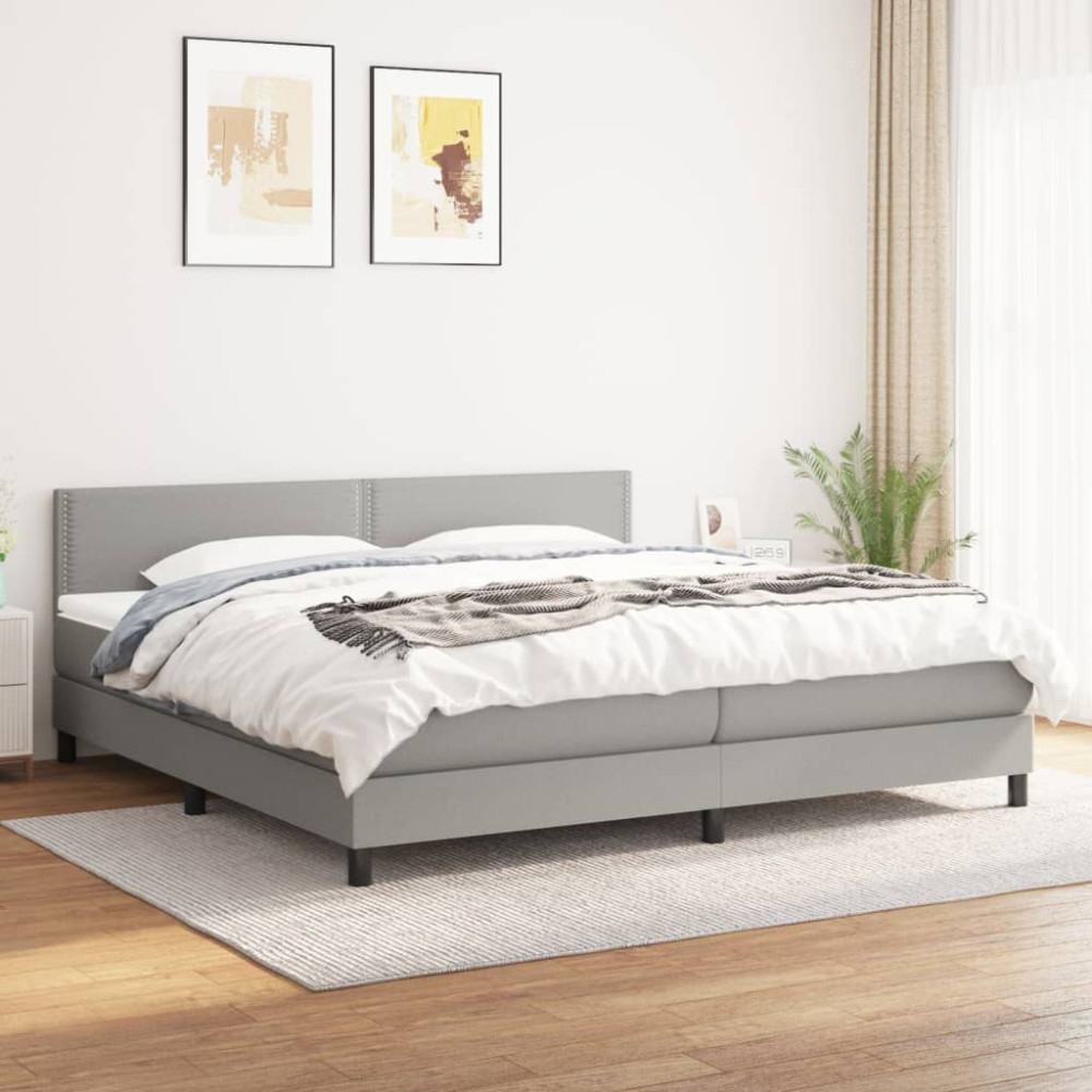 Produktbild för Ramsäng med madrass ljusgrå 200x200 cm tyg