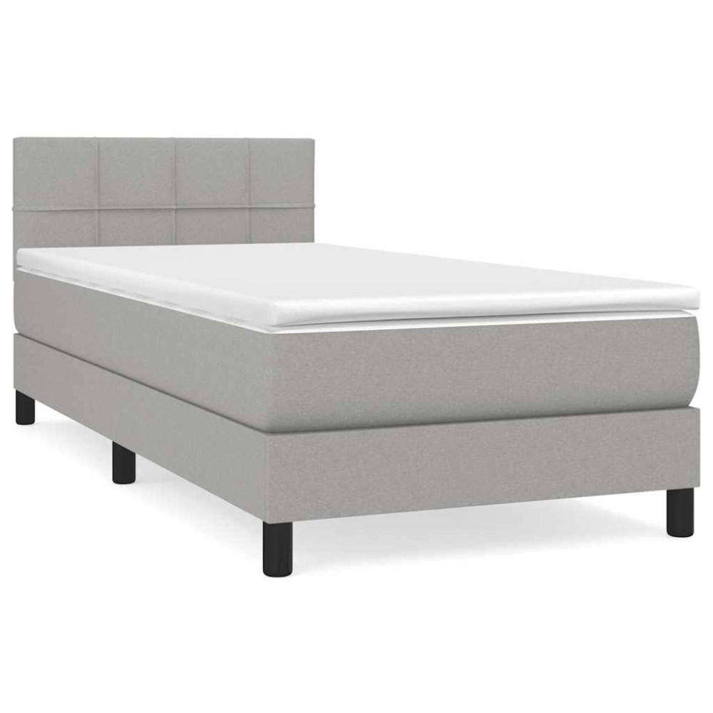 Produktbild för Ramsäng med madrass ljusgrå 90x200 cm tyg