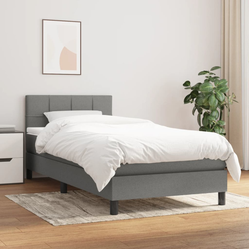 Produktbild för Ramsäng med madrass mörkgrå 90x200 cm tyg