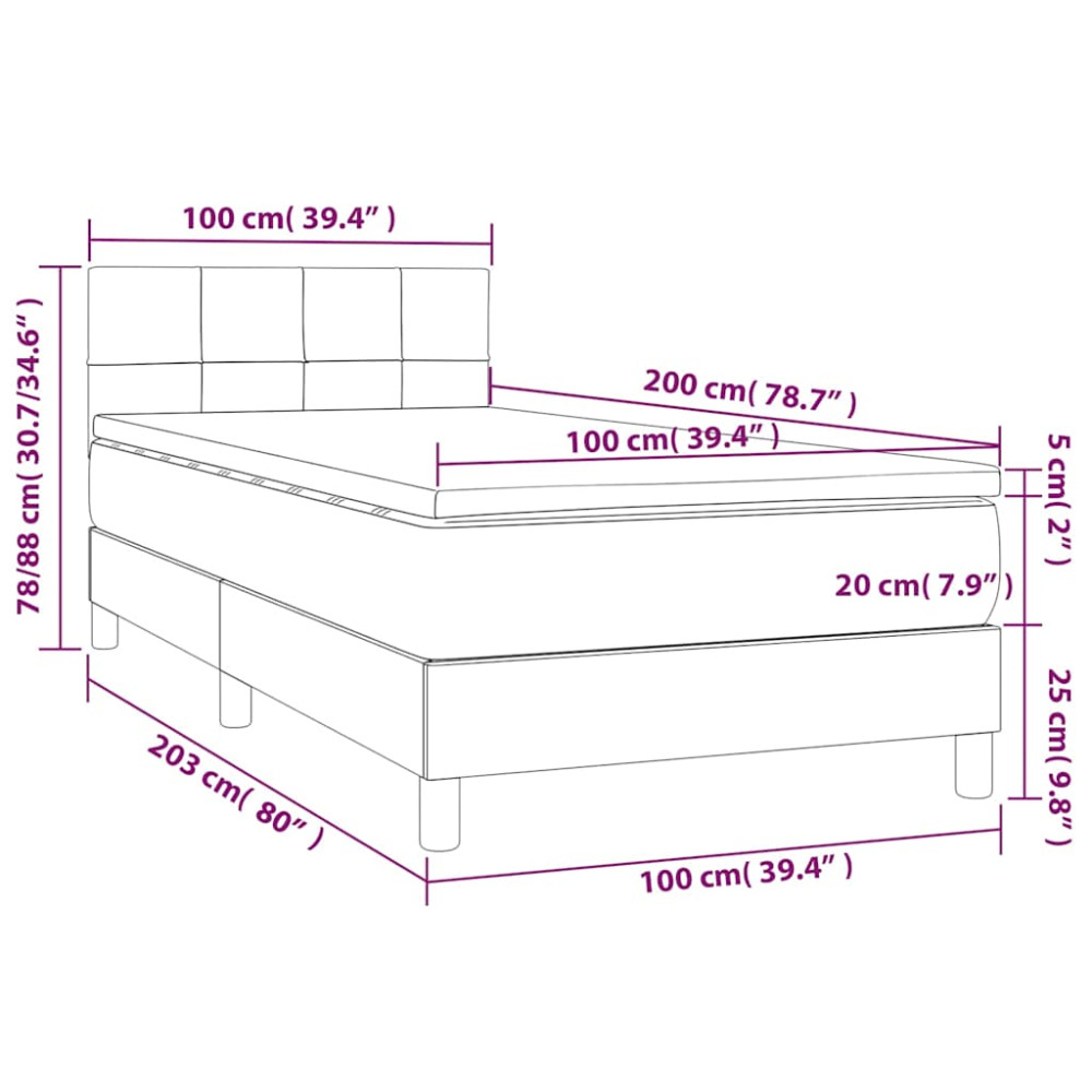Produktbild för Ramsäng med madrass ljusgrå 100x200 cm tyg