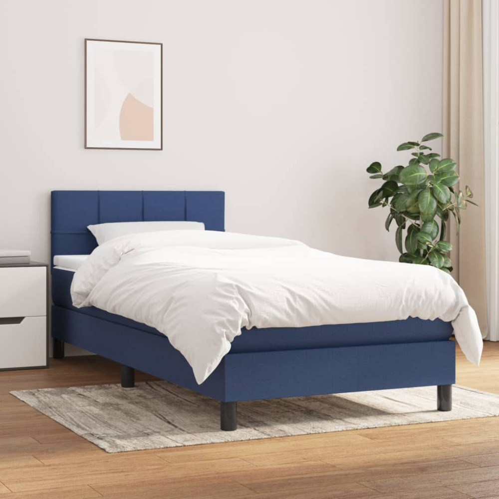Produktbild för Ramsäng med madrass blå 100x200 cm tyg