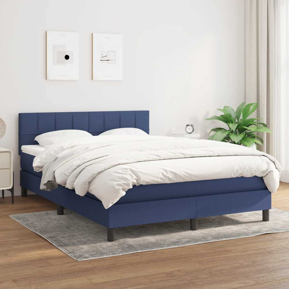 Produktbild för Ramsäng med madrass blå 140x200 cm tyg