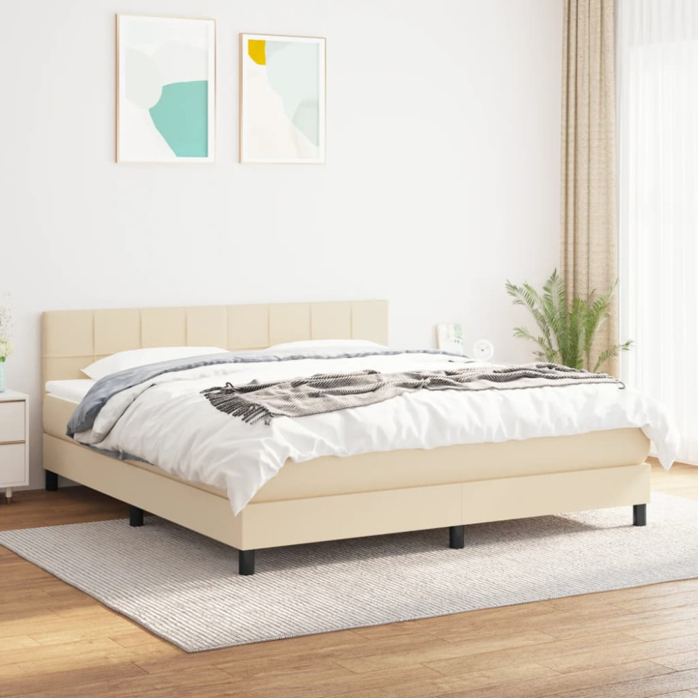Produktbild för Ramsäng med madrass gräddvit 160x200 cm tyg