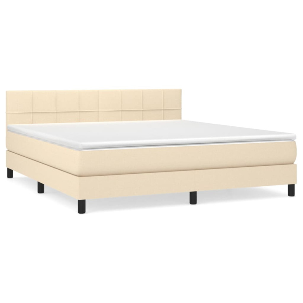 Produktbild för Ramsäng med madrass gräddvit 160x200 cm tyg
