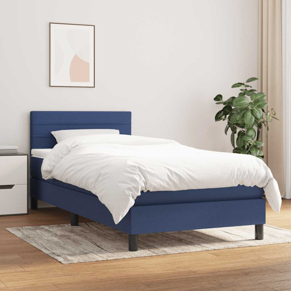 Produktbild för Ramsäng med madrass blå 80x200 cm tyg