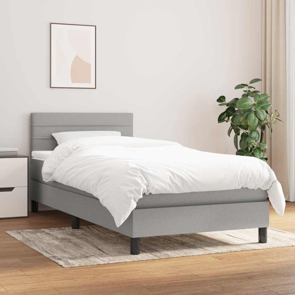 Produktbild för Ramsäng med madrass ljusgrå 100x200 cm tyg