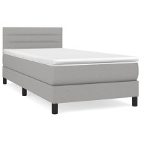 Produktbild för Ramsäng med madrass ljusgrå 100x200 cm tyg