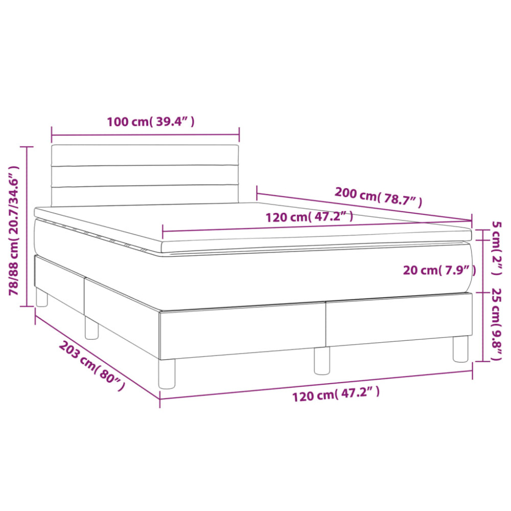 Produktbild för Ramsäng med madrass mörkbrun 120x200 cm tyg