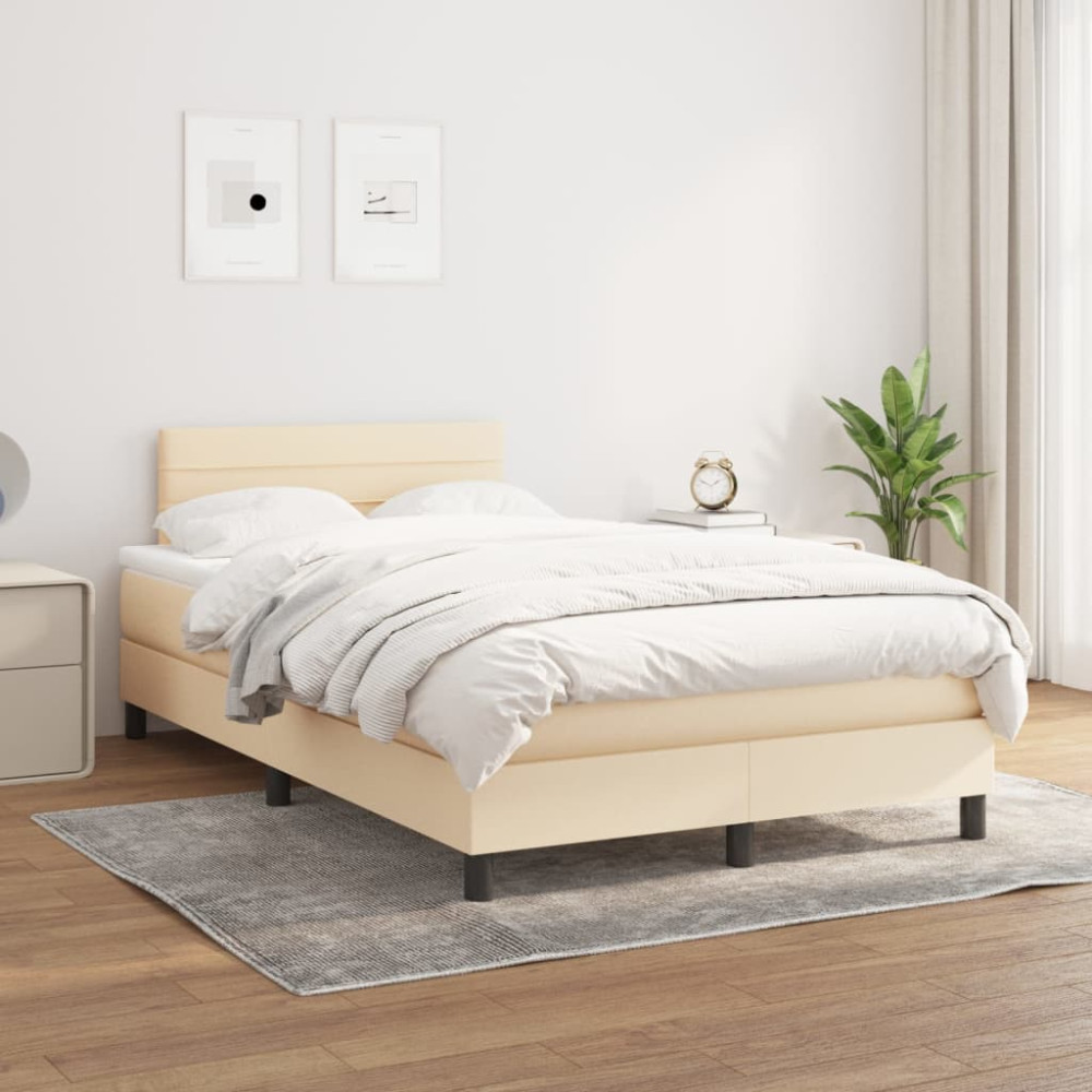 Produktbild för Ramsäng med madrass gräddvit 120x200 cm tyg