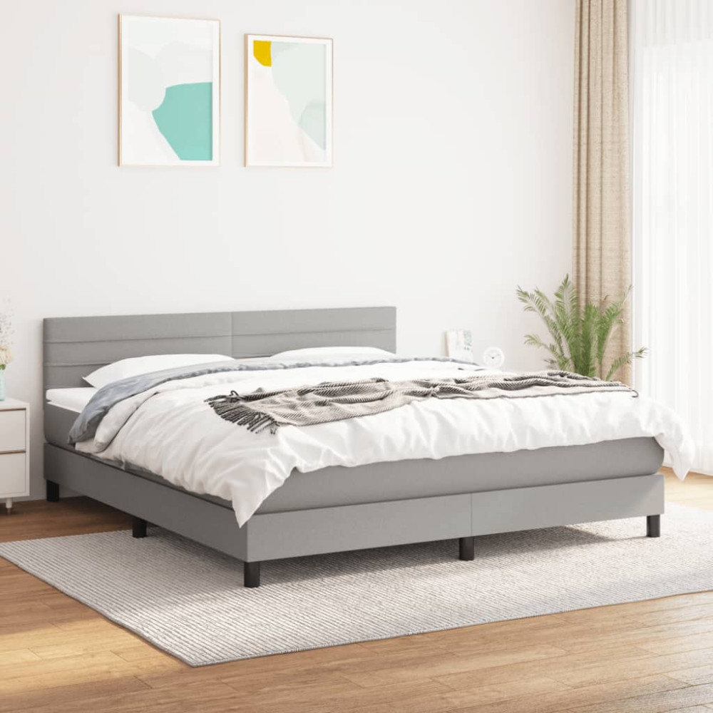 Produktbild för Ramsäng med madrass ljusgrå 160x200 cm tyg