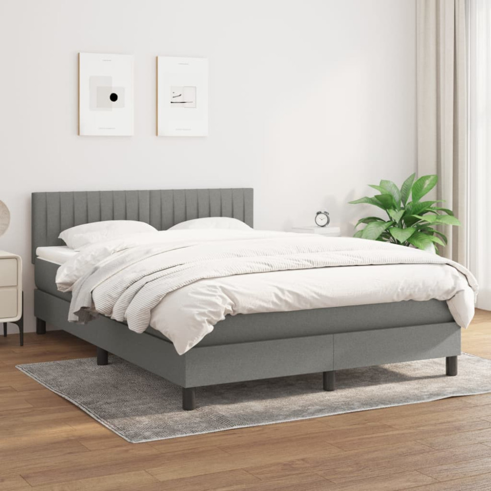 Produktbild för Ramsäng med madrass mörkgrå 140x190 cm tyg