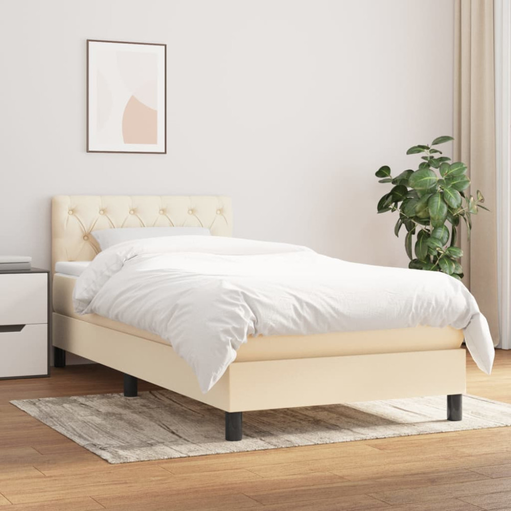 Produktbild för Ramsäng med madrass gräddvit 80x200 cm tyg
