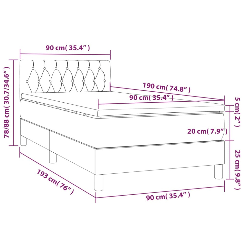 Produktbild för Ramsäng med madrass mörkgrå 90x190 cm tyg