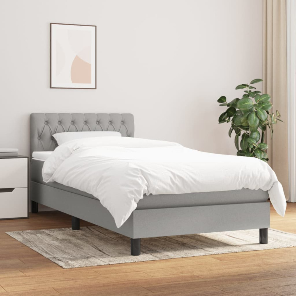 Produktbild för Ramsäng med madrass ljusgrå 90x200 cm tyg