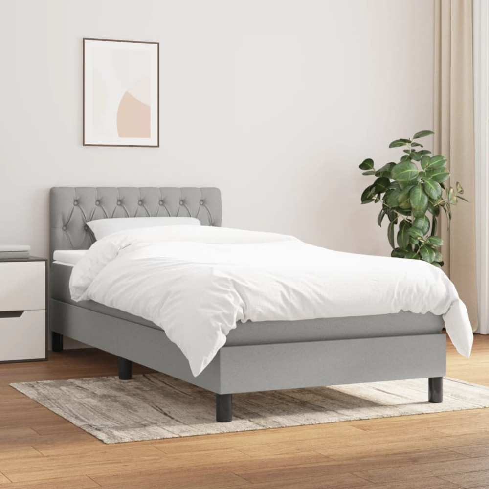 Produktbild för Ramsäng med madrass ljusgrå 100x200 cm tyg