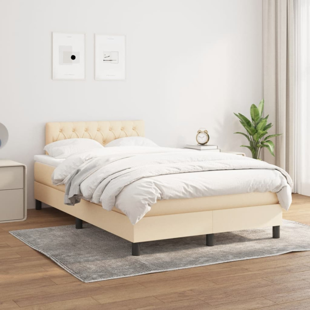Produktbild för Ramsäng med madrass gräddvit 120x200 cm tyg