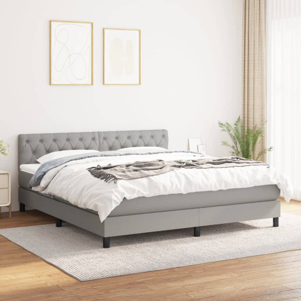 Produktbild för Ramsäng med madrass ljusgrå 160x200 cm tyg