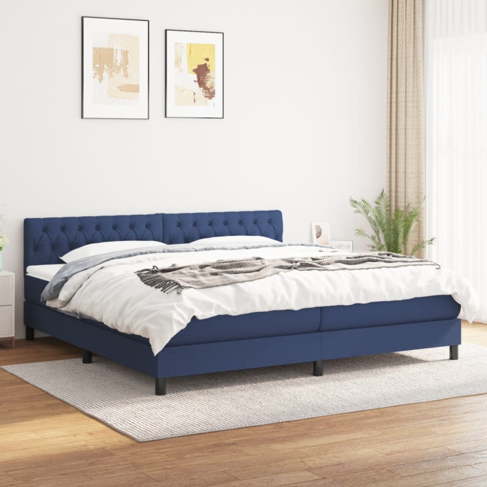 Produktbild för Ramsäng med madrass blå 200x200 cm tyg
