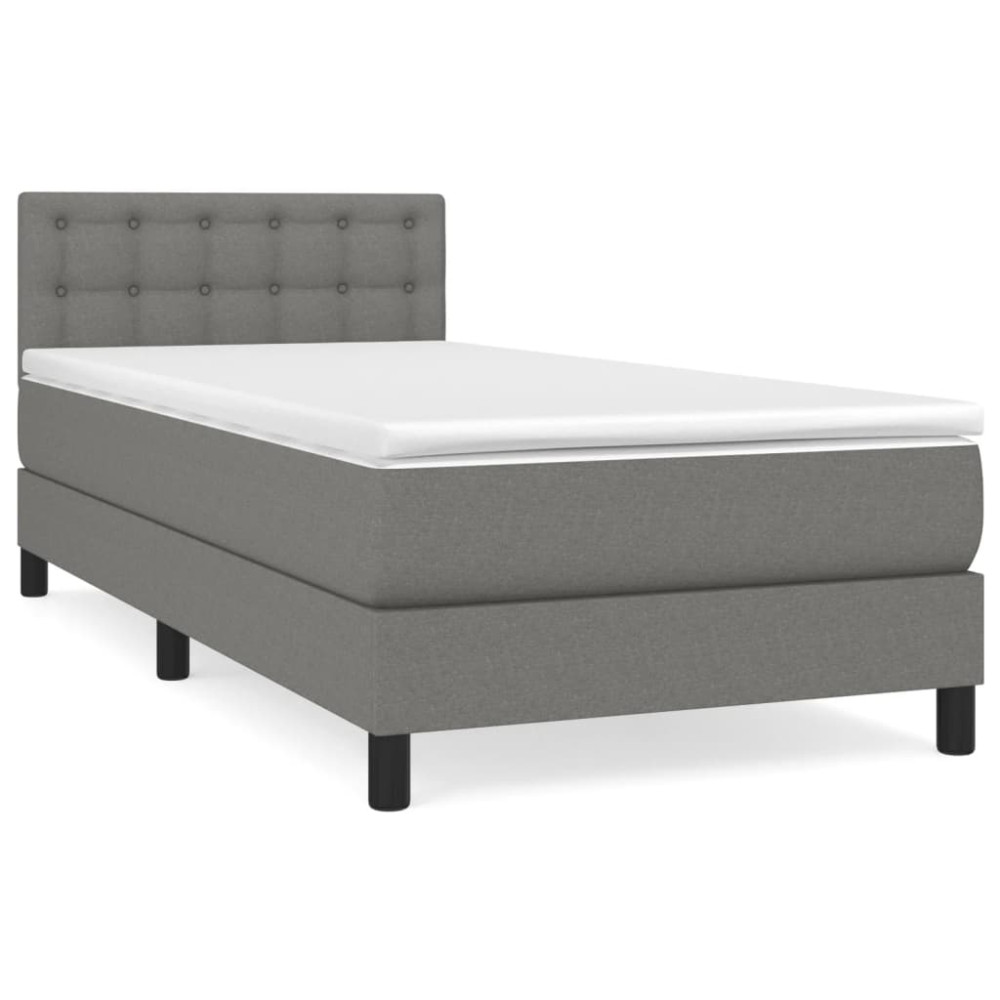 Produktbild för Ramsäng med madrass mörkgrå 90x190 cm tyg