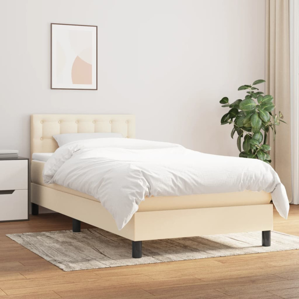 Produktbild för Ramsäng med madrass gräddvit 90x190 cm tyg