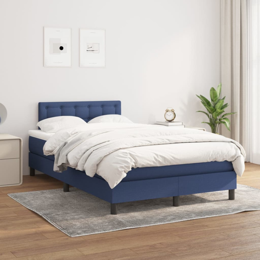 Produktbild för Ramsäng med madrass blå 120x200 cm tyg