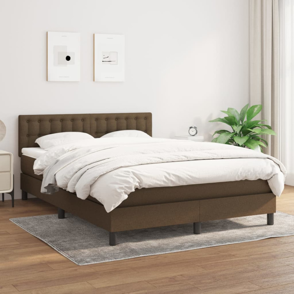 Produktbild för Ramsäng med madrass mörkbrun 140x190 cm tyg