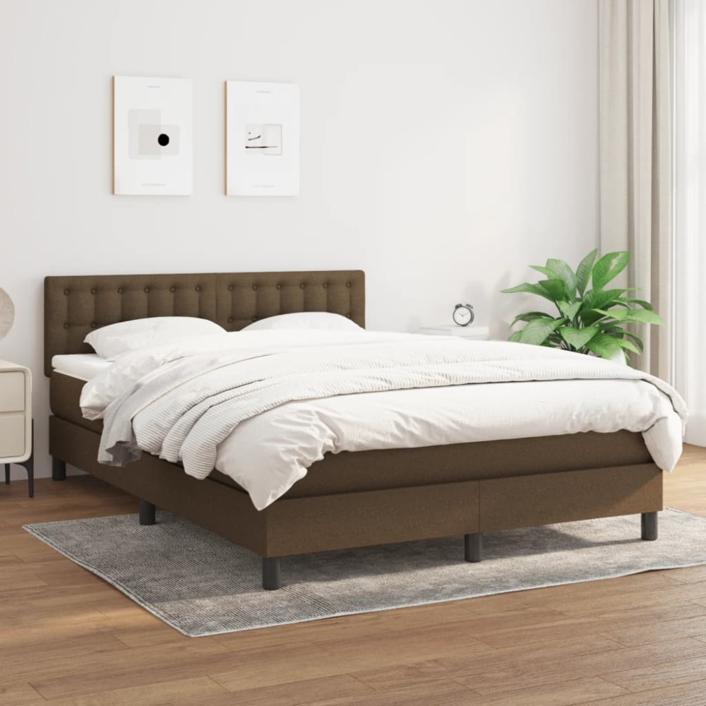Produktbild för Ramsäng med madrass mörkbrun 140x200 cm tyg