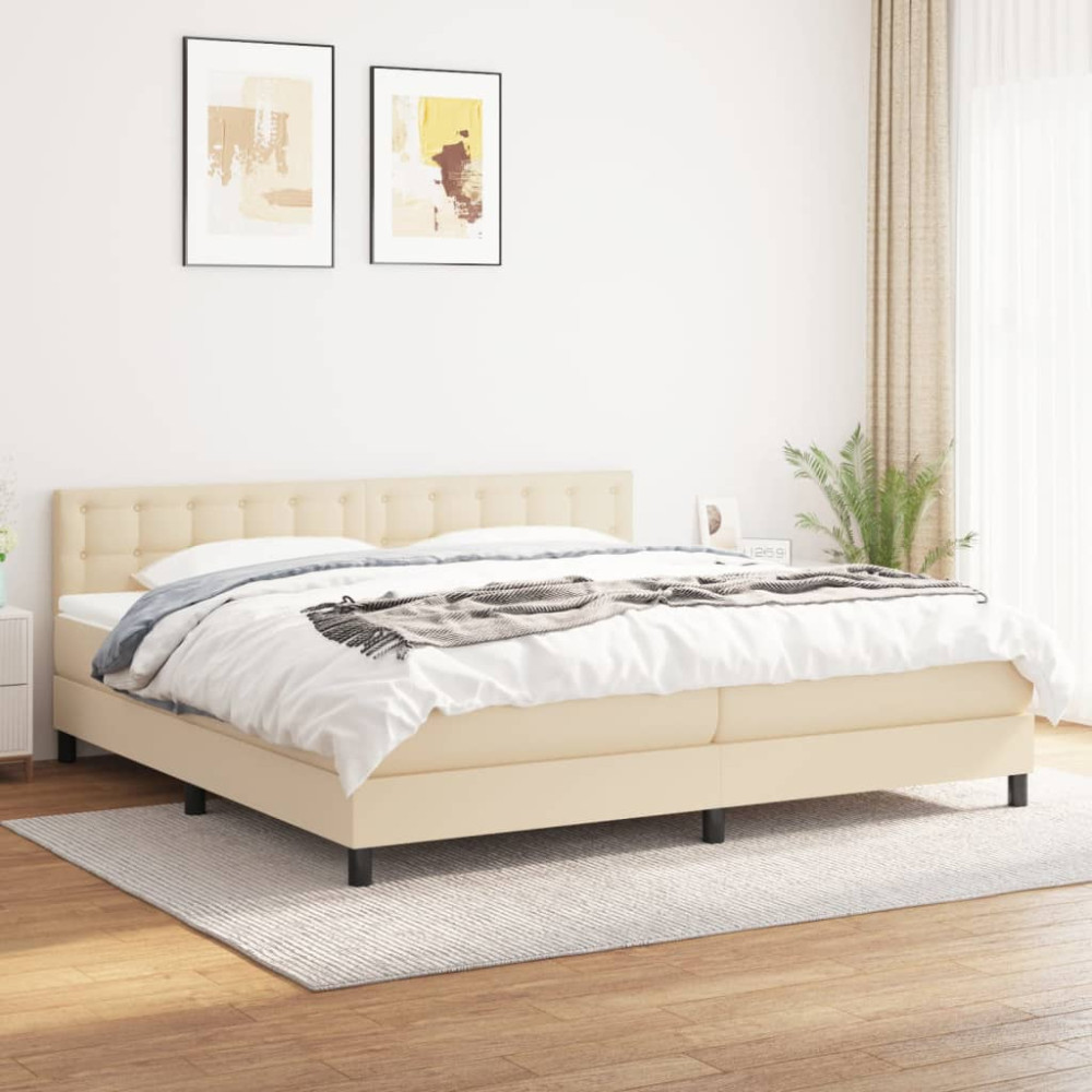 Produktbild för Ramsäng med madrass gräddvit 200x200 cm tyg