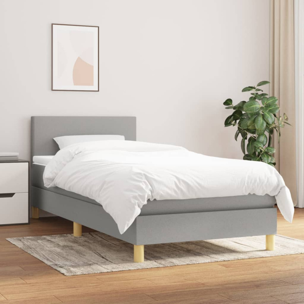 Produktbild för Ramsäng med madrass ljusgrå 80x200 cm tyg