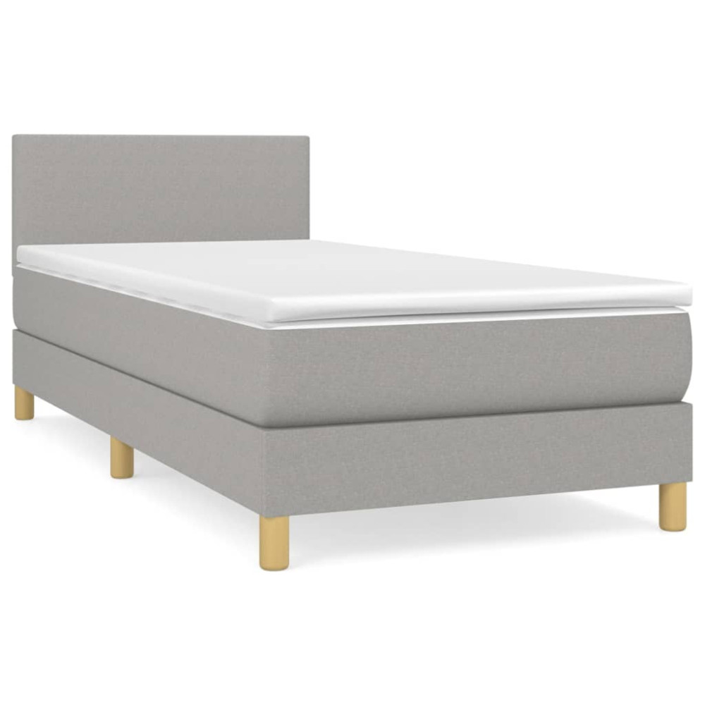 Produktbild för Ramsäng med madrass ljusgrå 90x200 cm tyg