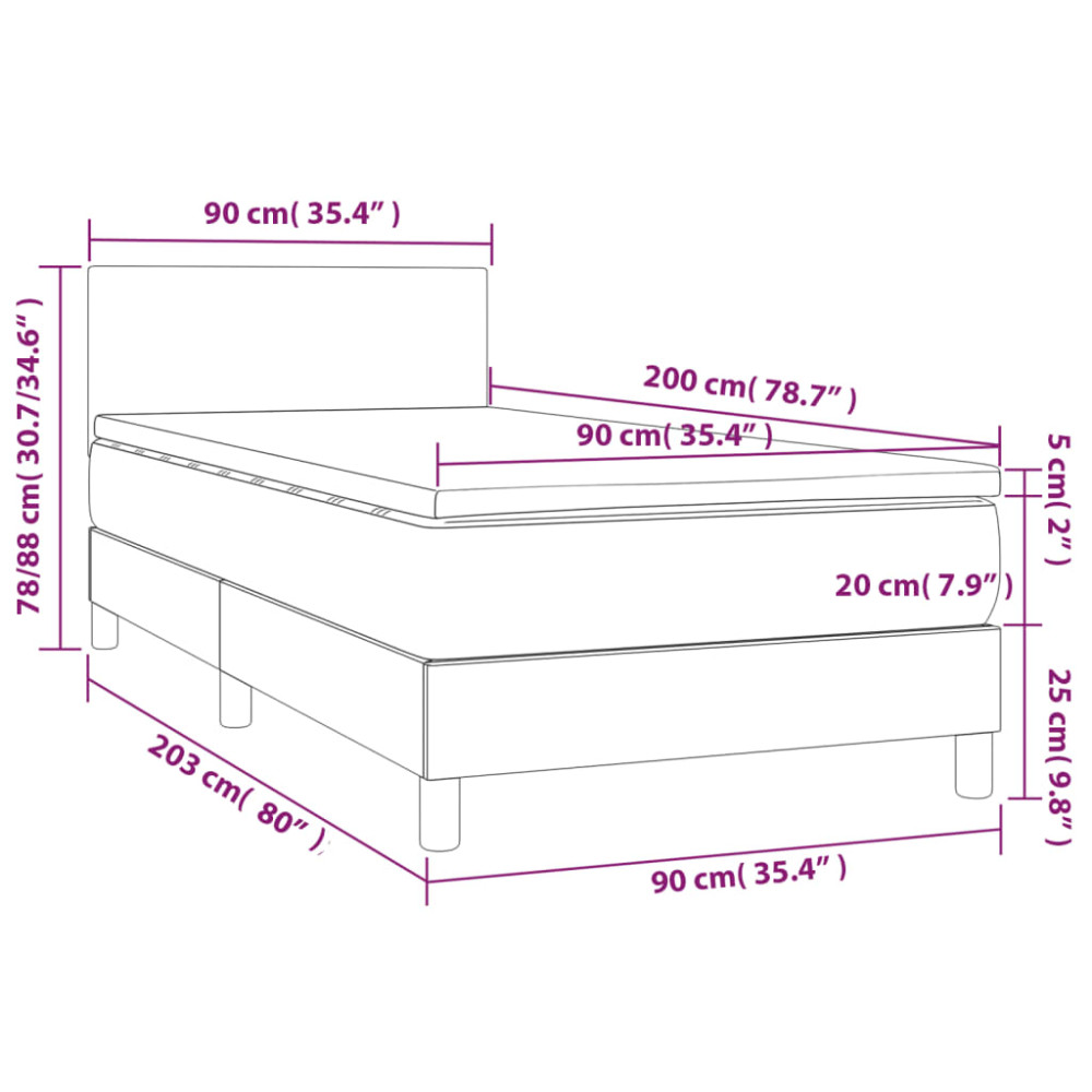 Produktbild för Ramsäng med madrass mörkbrun 90x200 cm tyg