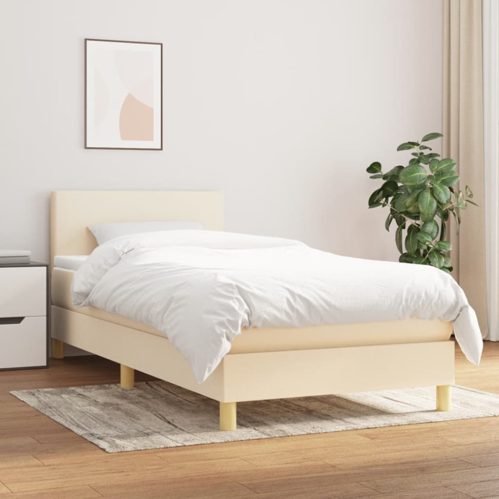 Produktbild för Ramsäng med madrass gräddvit 100x200 cm tyg