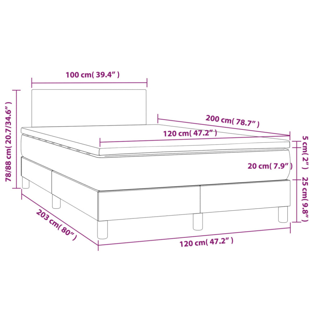 Produktbild för Ramsäng med madrass mörkbrun 120x200 cm tyg