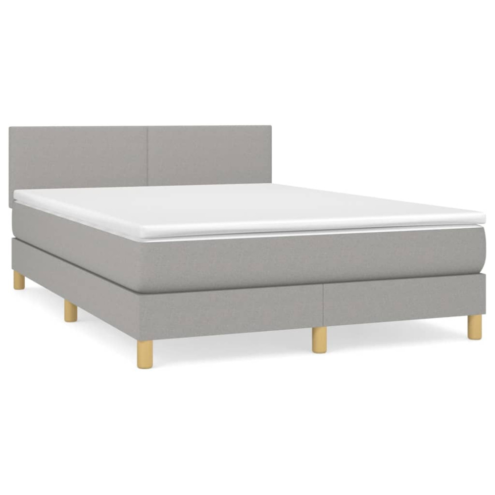 Produktbild för Ramsäng med madrass ljusgrå 140x190 cm tyg