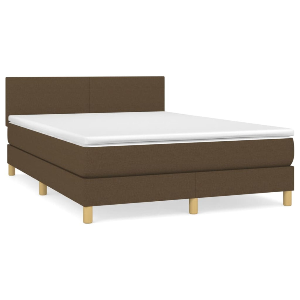 Produktbild för Ramsäng med madrass mörkbrun 140x190 cm tyg