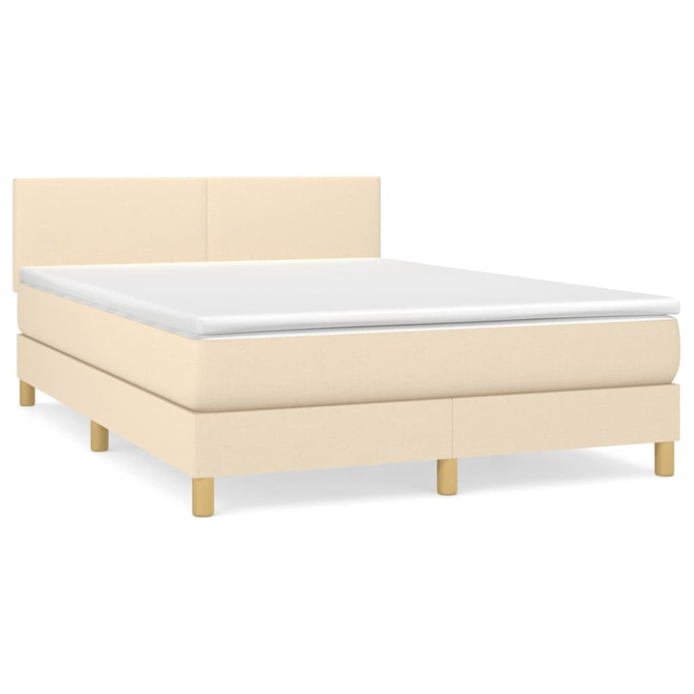 Produktbild för Ramsäng med madrass gräddvit 140x190 cm tyg