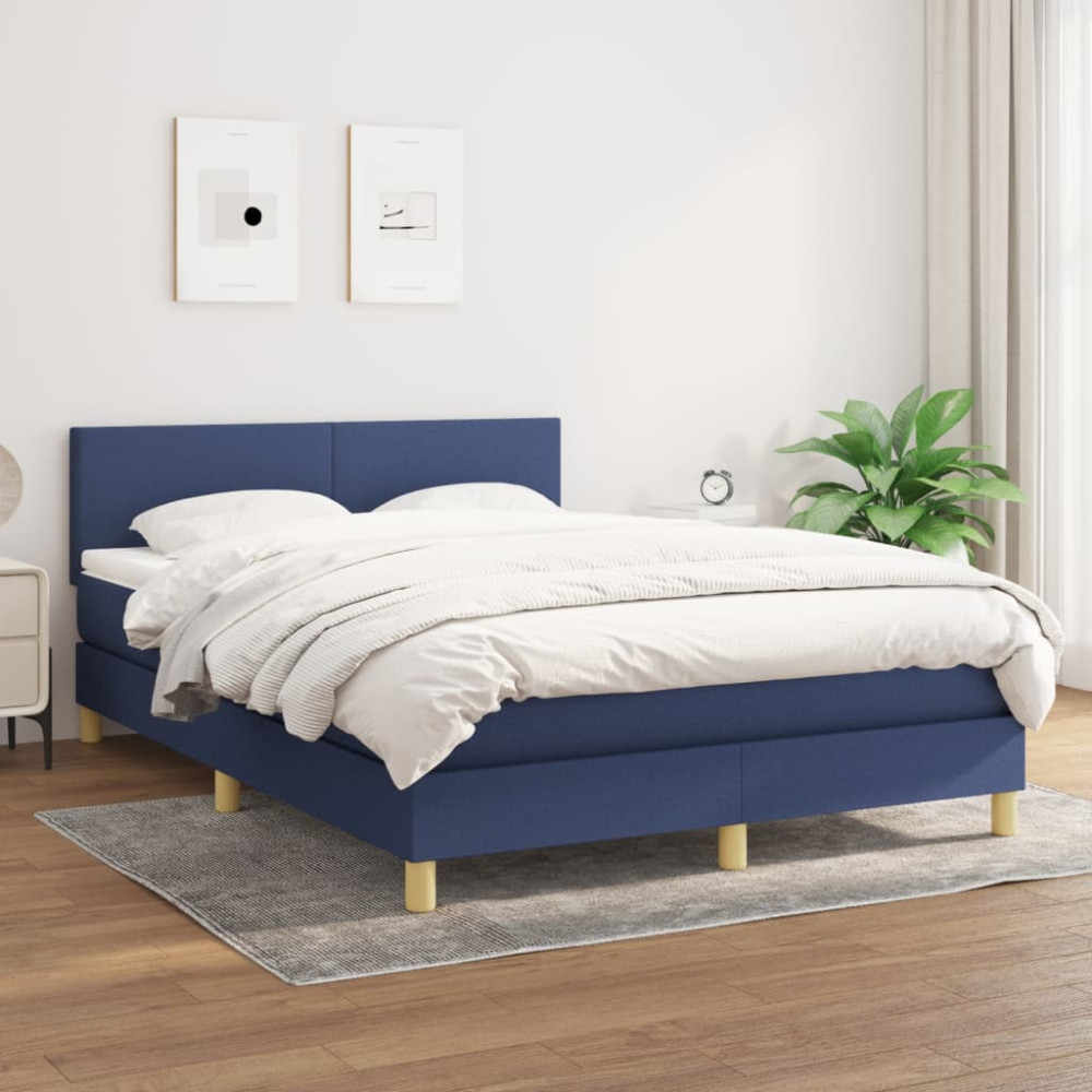 Produktbild för Ramsäng med madrass blå 140x200 cm tyg