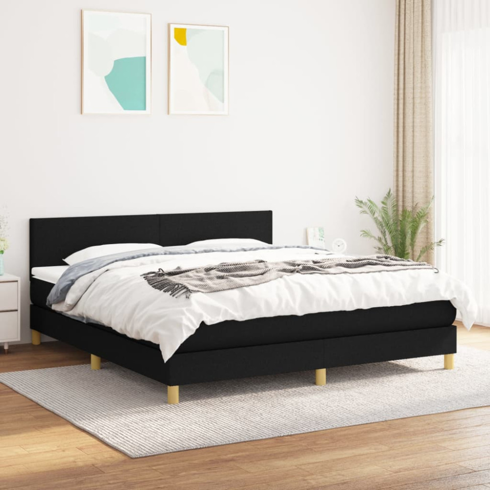 Produktbild för Ramsäng med madrass svart 160x200 cm tyg